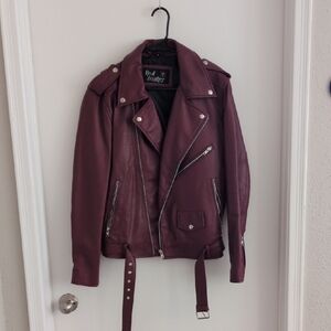 Men's Burgundy Leather Biker Jacket